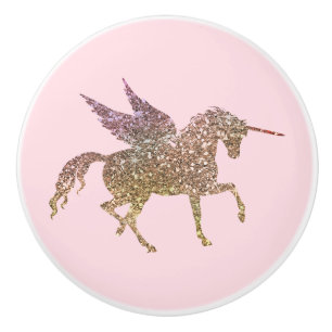 Trendy Gold Glitzer Sparkle Unicorn Keramikknauf