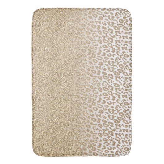 Trendy Gold Glitzer und Leopard Print Gradient Badematte (Vorderseite Vertikal)