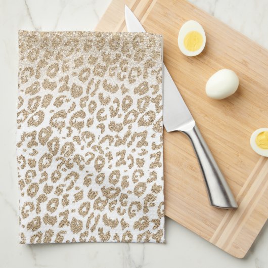 Trendy Gold Glitzer und Leopard Print Gradient Geschirrtuch (Viertel Falte)