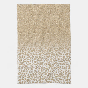 Trendy Gold Glitzer und Leopard Print Gradient Geschirrtuch
