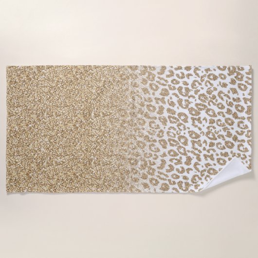 Trendy Gold Glitzer und Leopard Print Gradient Strandtuch (Vorderseite)