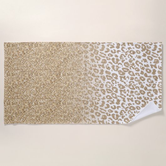 Trendy Gold Glitzer und Leopard Print Gradient Strandtuch (Vorderseite)
