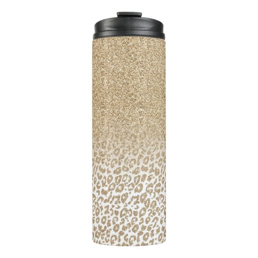 Trendy Gold Glitzer und Leopard Print Gradient Thermosbecher (Vorderseite)