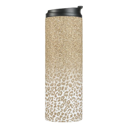 Trendy Gold Glitzer und Leopard Print Gradient Thermosbecher (Nach links gedreht)