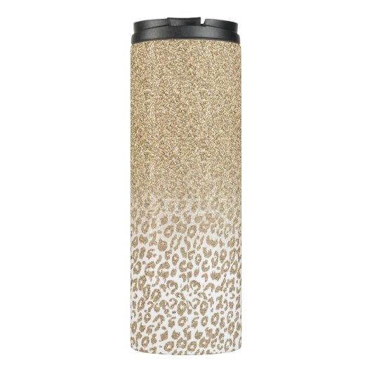 Trendy Gold Glitzer und Leopard Print Gradient Thermosbecher (Rückseite)