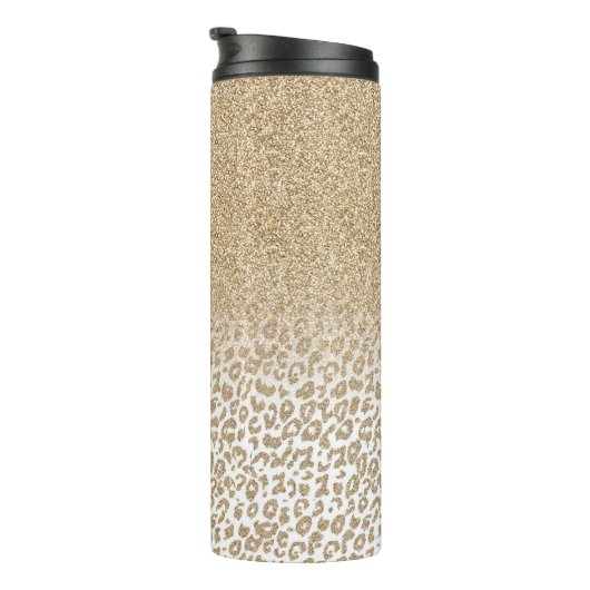 Trendy Gold Glitzer und Leopard Print Gradient Thermosbecher (Nach rechts gedreht)