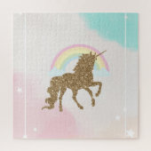Trendy Gold Glitzer Unicorn Regenbogen Puzzle (Vertikal)