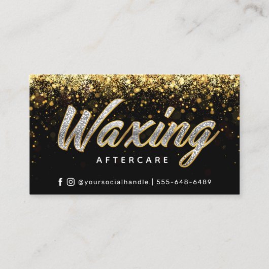 Trendy Gold Glitzer Waxing Aftercare Card Visitenkarte (Vorderseite)