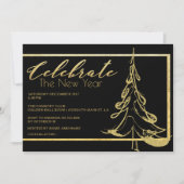 Trendy Gold Glitzer Weihnachtsbaum Neujahr Party Einladung (Vorderseite)
