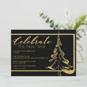 Trendy Gold Glitzer Weihnachtsbaum Neujahr Party Einladung (Stehend Vorderseite)