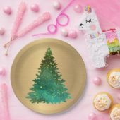 Trendy Gold Green Glitzer Tree Weihnachten Pappteller (Party)