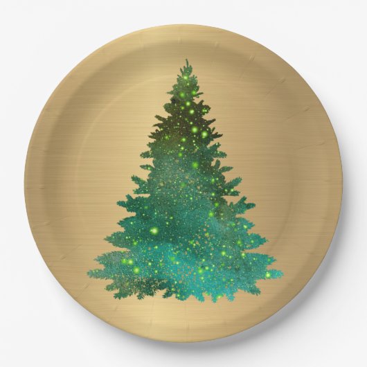 Trendy Gold Green Glitzer Tree Weihnachten Pappteller (Vorderseite)
