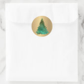 Trendy Gold Green Glitzer Tree Weihnachten Runder Aufkleber (Tasche)