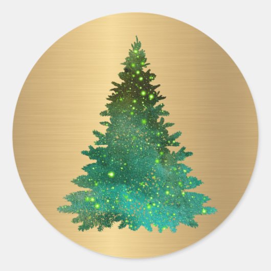 Trendy Gold Green Glitzer Tree Weihnachten Runder Aufkleber (Vorderseite)