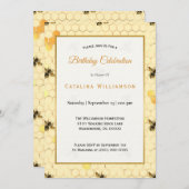 Trendy Gold Honeycomb Bee Birthday Einladung (Vorne/Hinten)