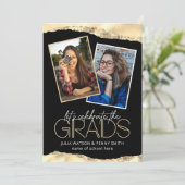 Trendy Gold Joint Graduation Party Foto Einladung (Stehend Vorderseite)