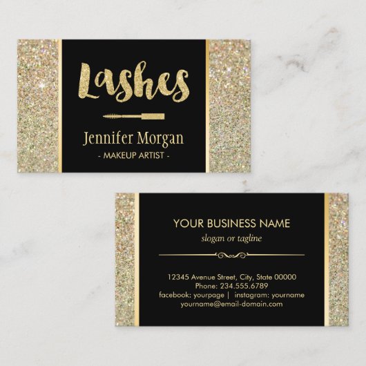 Trendy Gold Lashes Glitzer Glitzern Makeup Artist Visitenkarte (Vorne/Hinten)