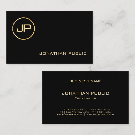 Trendy Gold Look Mit Monogramm Elegantes Beruflich Visitenkarte (Vorne/Hinten)