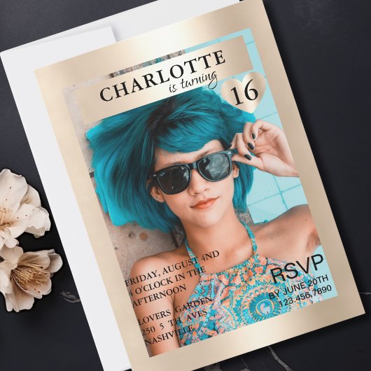 Trendy Gold Magazine Cover-Photo Inspirierte Einladung