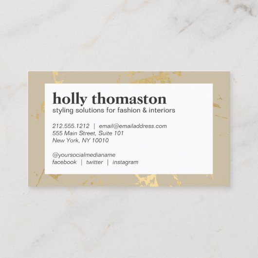 Trendy Gold Marble Muster auf Tan Designer Visitenkarte (Rückseite)