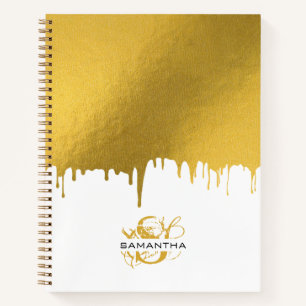Trendy Gold Metallic Tropfens Script Monogram Notizblock