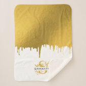 Trendy Gold Metallic Tropfens Script Monogram Sherpadecke (Vorderseite)