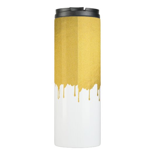 Trendy Gold Metallic Tropfens Script Monogram Thermosbecher (Rückseite)