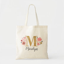 Trendy Gold Monogram Initial Floral