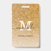Trendy Gold Monogram Initial Script Name Mitarbeit Ausweis (Back)
