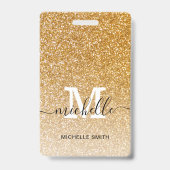 Trendy Gold Monogram Initial Script Name Mitarbeit Ausweis (Front)