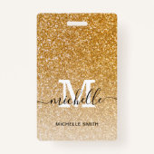 Trendy Gold Monogram Initial Script Name Mitarbeit Ausweis (Vorderseite)