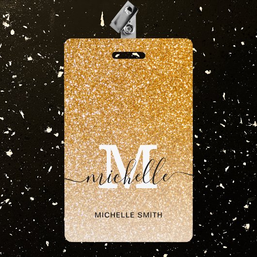 Trendy Gold Monogram Initial Script Name Mitarbeit Ausweis