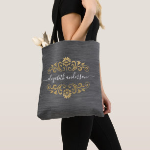 Trendy Gold Monogram Name Script Tote Bag Tasche