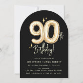 Trendy Gold Ninety Balloons 90th Birthday Party Einladung (Vorderseite)