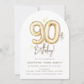 Trendy Gold Ninety Balloons 90th Birthday Party Einladung (Vorderseite)