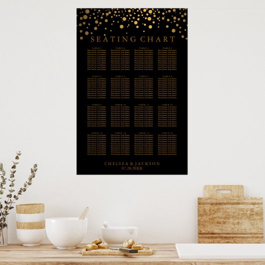 Trendy Gold Punkte auf schwarz - 16 Tabelle Seatin Poster (Küche)