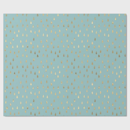 Trendy Gold Raindrops Cyan Geschenkpapier (Flach)
