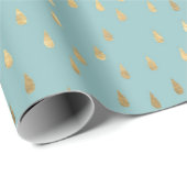 Trendy Gold Raindrops Cyan Geschenkpapier (Rolleneckpunkt)