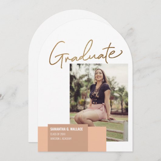 Trendy-Gold-Script-Foto Einladung (Vorne/Hinten)