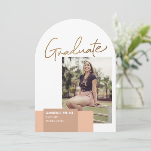 Trendy-Gold-Script-Foto Einladung (Stehend Vorderseite)