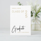 Trendy Gold Script Foto White Graduation Party Einladung (Stehend Vorderseite)