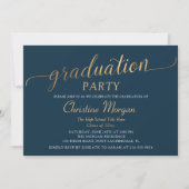 Trendy Gold Script Navy Blue Graduation Party Einladung (Vorderseite)