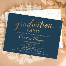 Trendy Gold Script Navy Blue Graduation Party Einladung