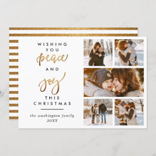 Trendy Gold Script Peace & Jockey 5 Foto Einladung