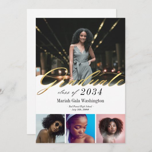 Trendy Gold Script Vier Foto Collage Abschluss (Vorne/Hinten)