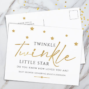 Trendy Gold Stars Twinkle Twinkle Baby Dusche Einladungspostkarte
