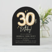 Trendy Gold Thirty Balloons 30th Birthday Party In Einladung (Stehend Vorderseite)
