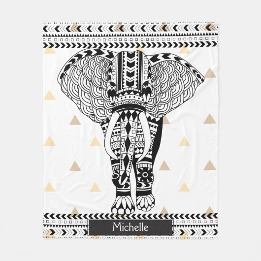 Trendy Gold Triangle Tribal Gemustert Elephant Fleecedecke (Vorderseite)
