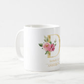 Trendy Gold Watercolor Blume Letter D | Monogramm Kaffeetasse (Vorderseite Links)