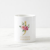 Trendy Gold Watercolor Blume Letter J | Monogramm Kaffeetasse (Mittel)